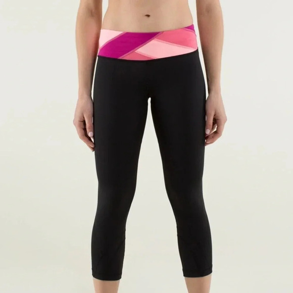 Y2K Lululemon leggings run Barbie pink mid rise Inspire Crop II capri pocket - Picture 2 of 7